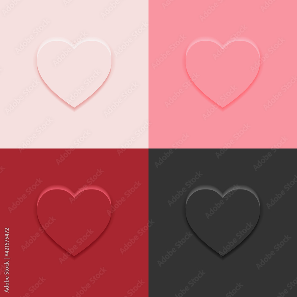 Top view heart shape display podium stand 4 colors background in neumorphism style mockup template.