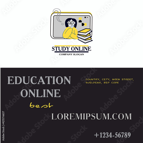 Flyer, brochure and business cards for foreign language learning. Set of promotional products. Flat design. Vector illustration