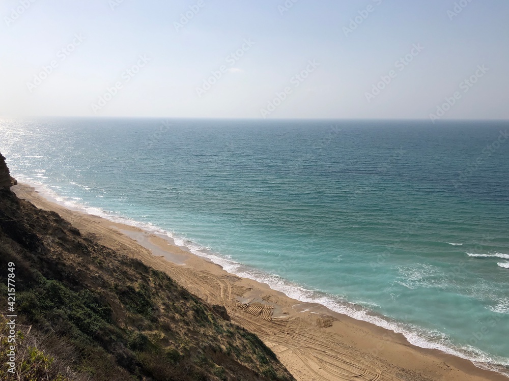 Israel view of the Mediterranean Sea from the top of the cliff