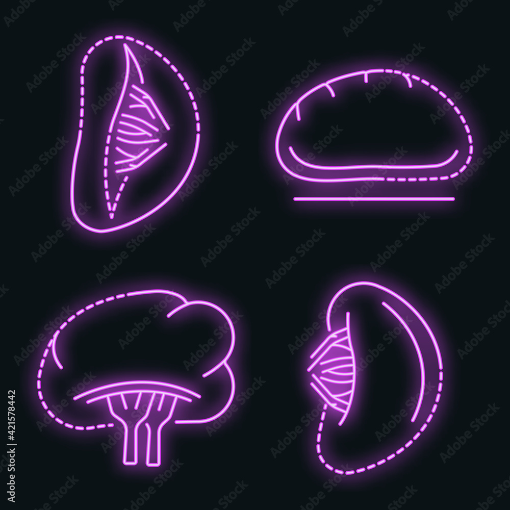 Spleen icon set. Outline set of spleen vector icons neon color on black ...