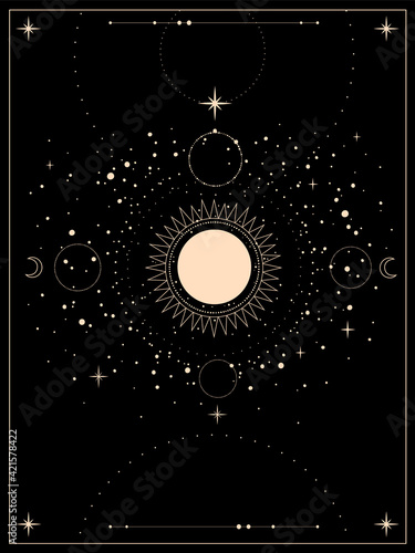 mystical esoteric composition of the sun, moon and stars