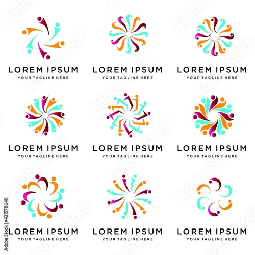 set of people community logo design vector