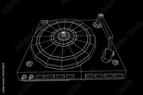 Vinyl turntable audio device. Wireframe low poly mesh