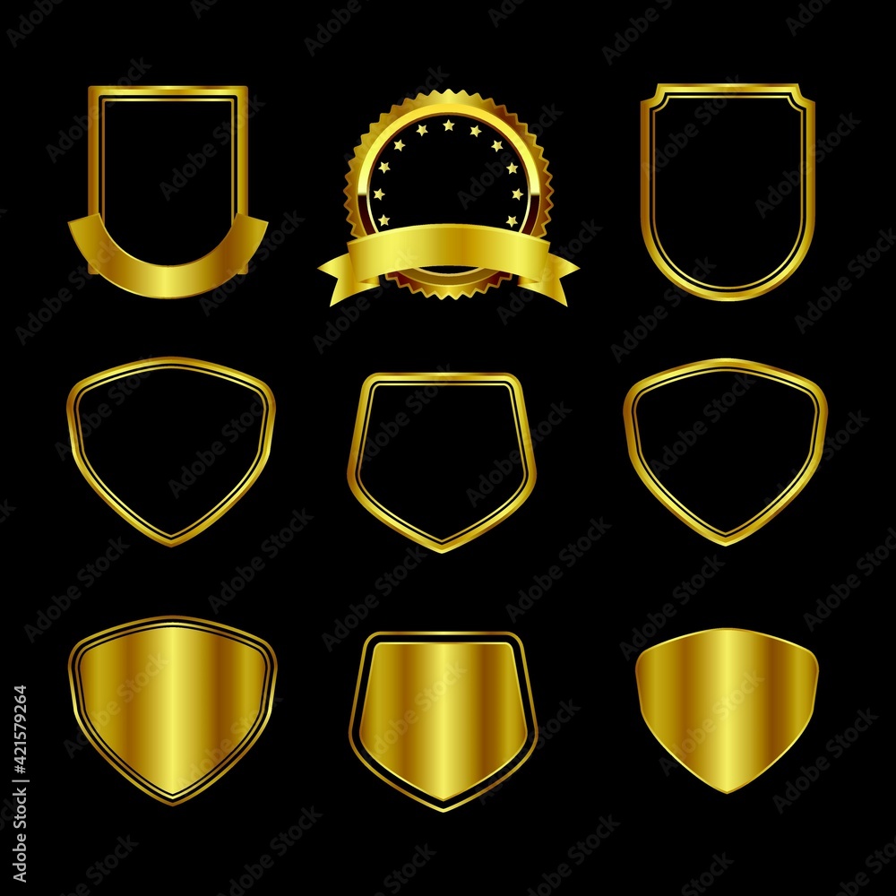 set of gold luxury shield and badge logo design vector set of gold luxury shield and badge logo design vector
