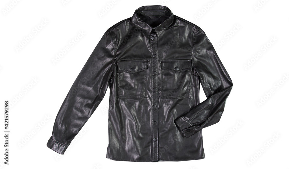 Black leather jacket isolated on white background. Classic modern leather jacket Black leather jacket isolated on white background. Classic modern leather jacket