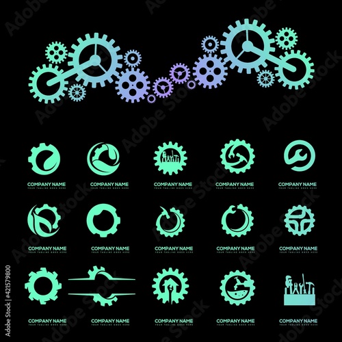 set of gear technic and mechanic logo design vector