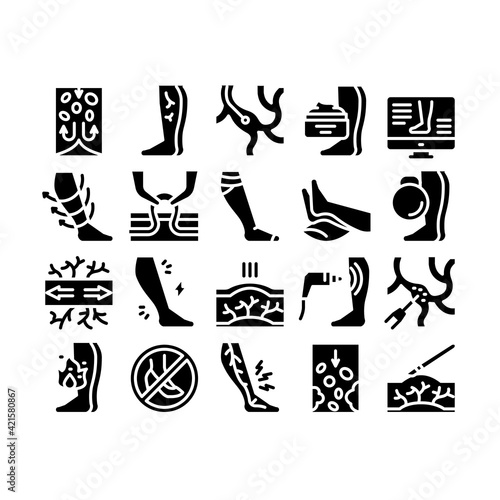 Varicose Veins Disease Glyph Set Vector Illustration