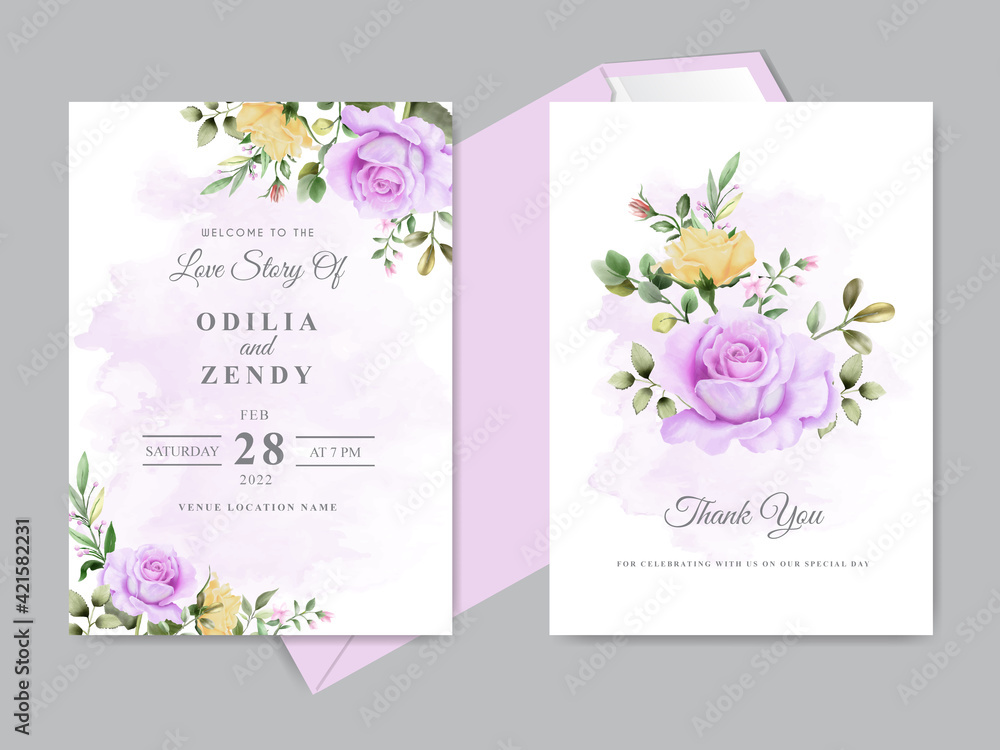 wedding card invitation with beautiful floral hand drawn