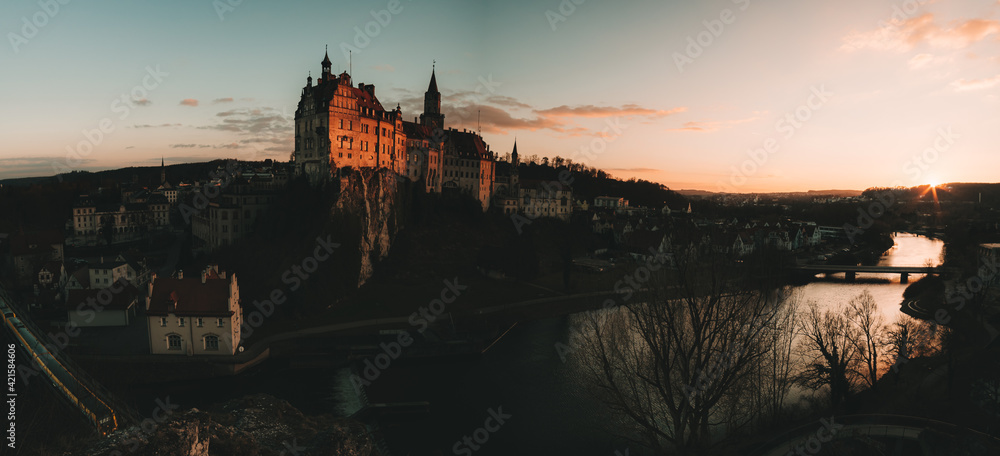 Naklejka premium Sigmaringen Castle by starry night in the moonlight