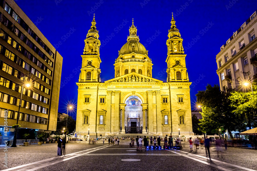 St. Stephen's Basilica in Budapest at night, Hungary