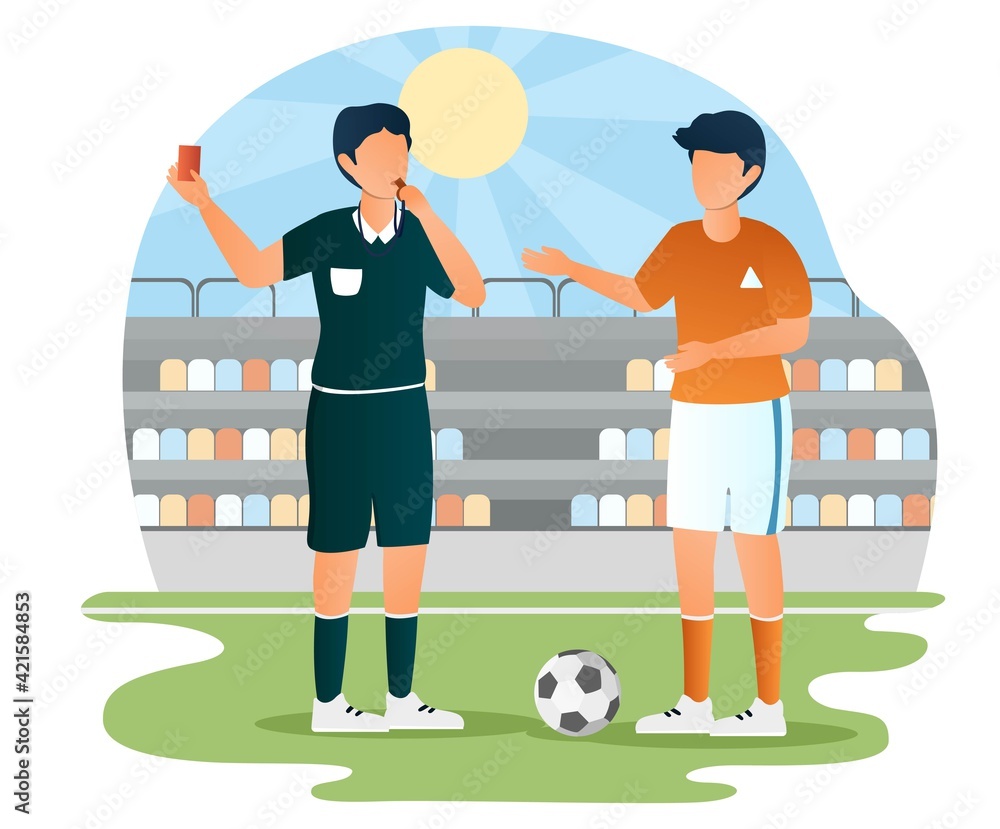 Fototapeta premium Football soccer player of teammates referee.