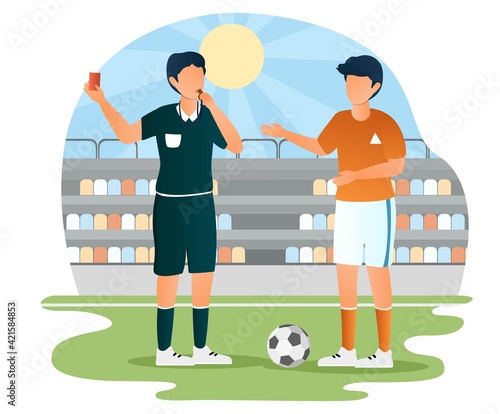 Football soccer player of teammates referee.