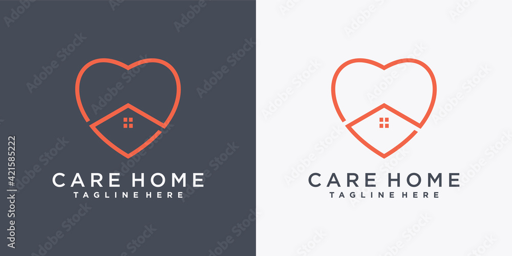 Home care logo design with creative love concept