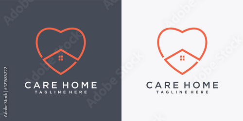 Home care logo design with creative love concept