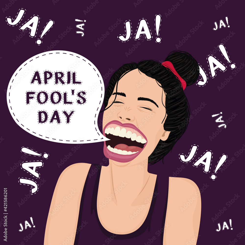 April fool day poster. Woman laughing loud pop art style - Vector April fool day poster. Woman laughing loud pop art style - Vector