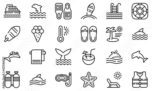 Swim with dolphins icon. Outline swim with dolphins vector icon for web design isolated on white background