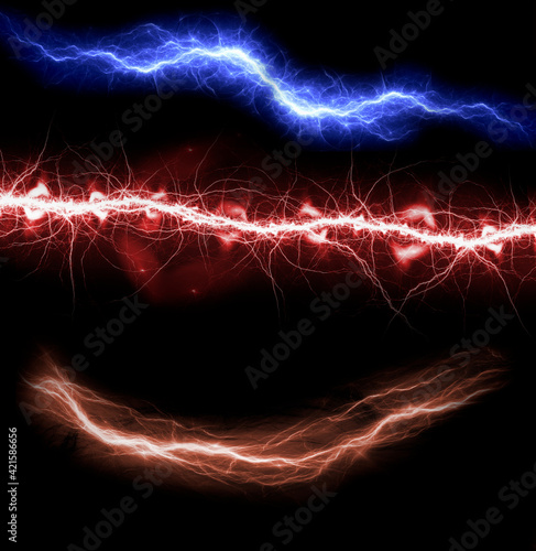 Set of lightnings,  abstract electrical elements