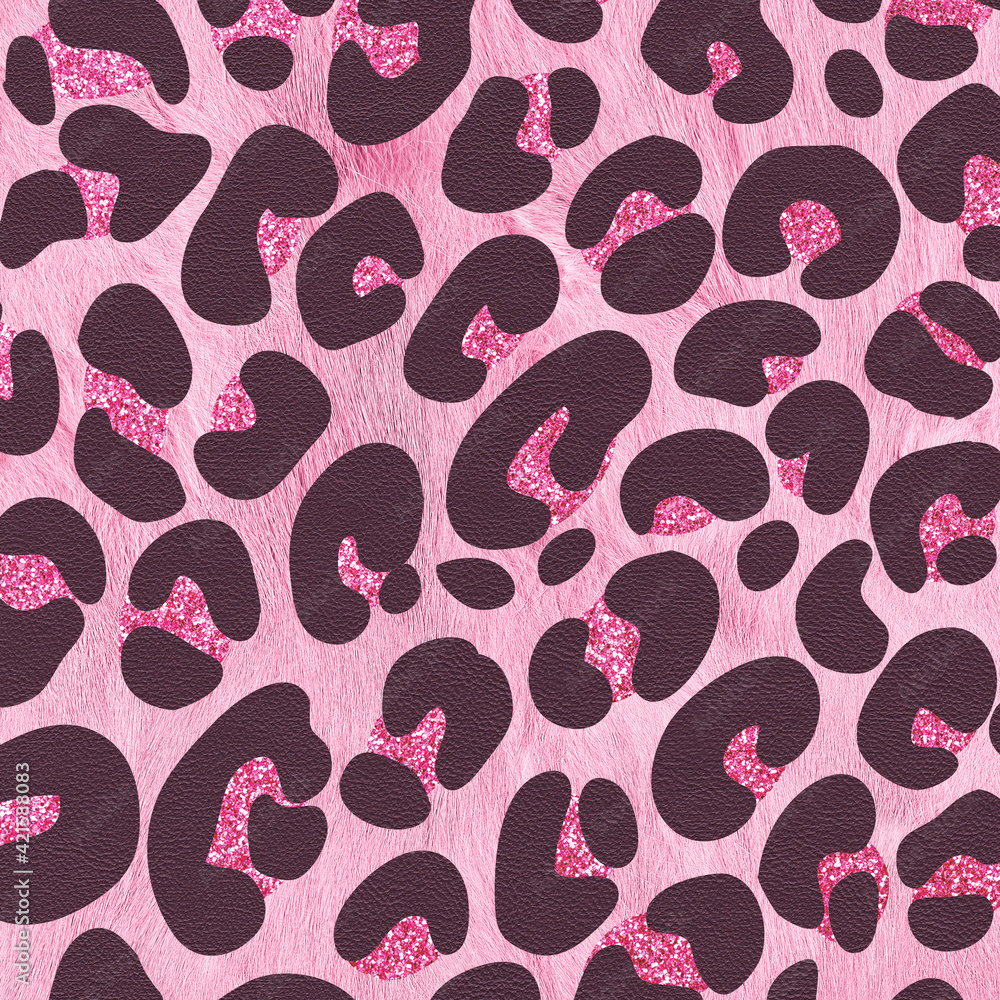 Pink fluffy backdrop with leopard leather and glitter prints Pink fluffy backdrop with leopard leather and glitter prints