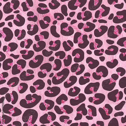 Pink background with leopard leather and glitter pattern