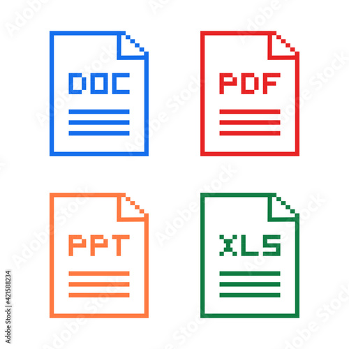 PDF, DOC, PPT and XLS file type. Format and extension of documents.  Illustration vector