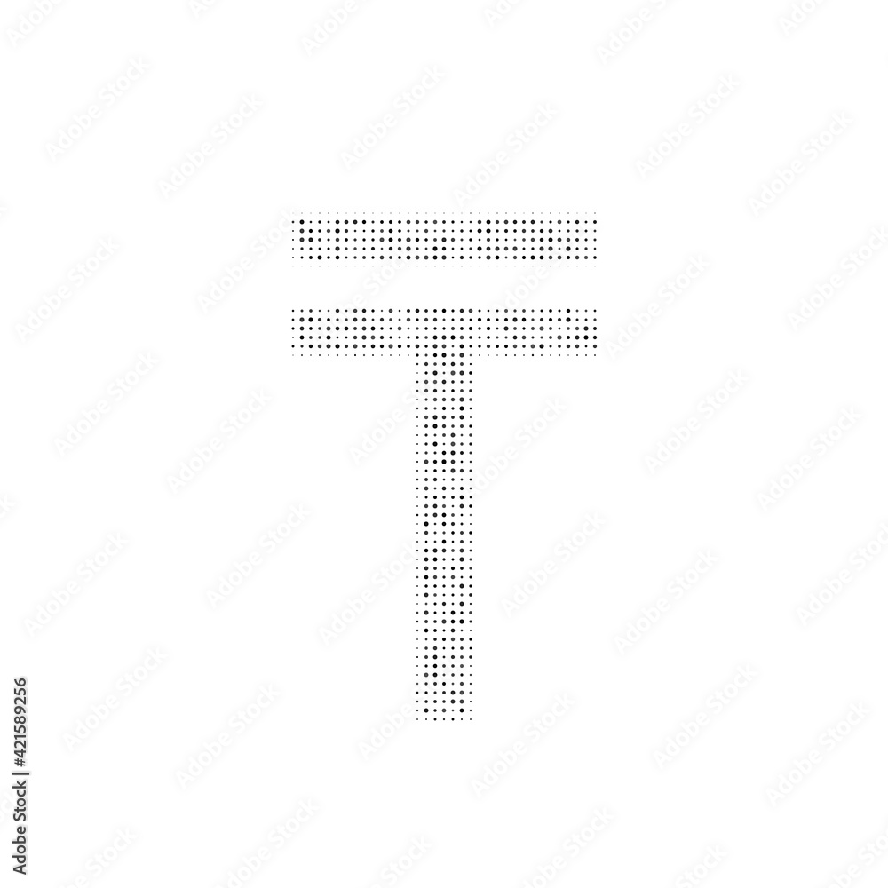 The tenge symbol filled with black dots. Pointillism style. Vector illustration on white background The tenge symbol filled with black dots. Pointillism style. Vector illustration on white background