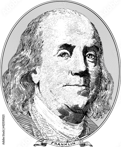 Vector image of a portrait of President Franklin of America in engraving style