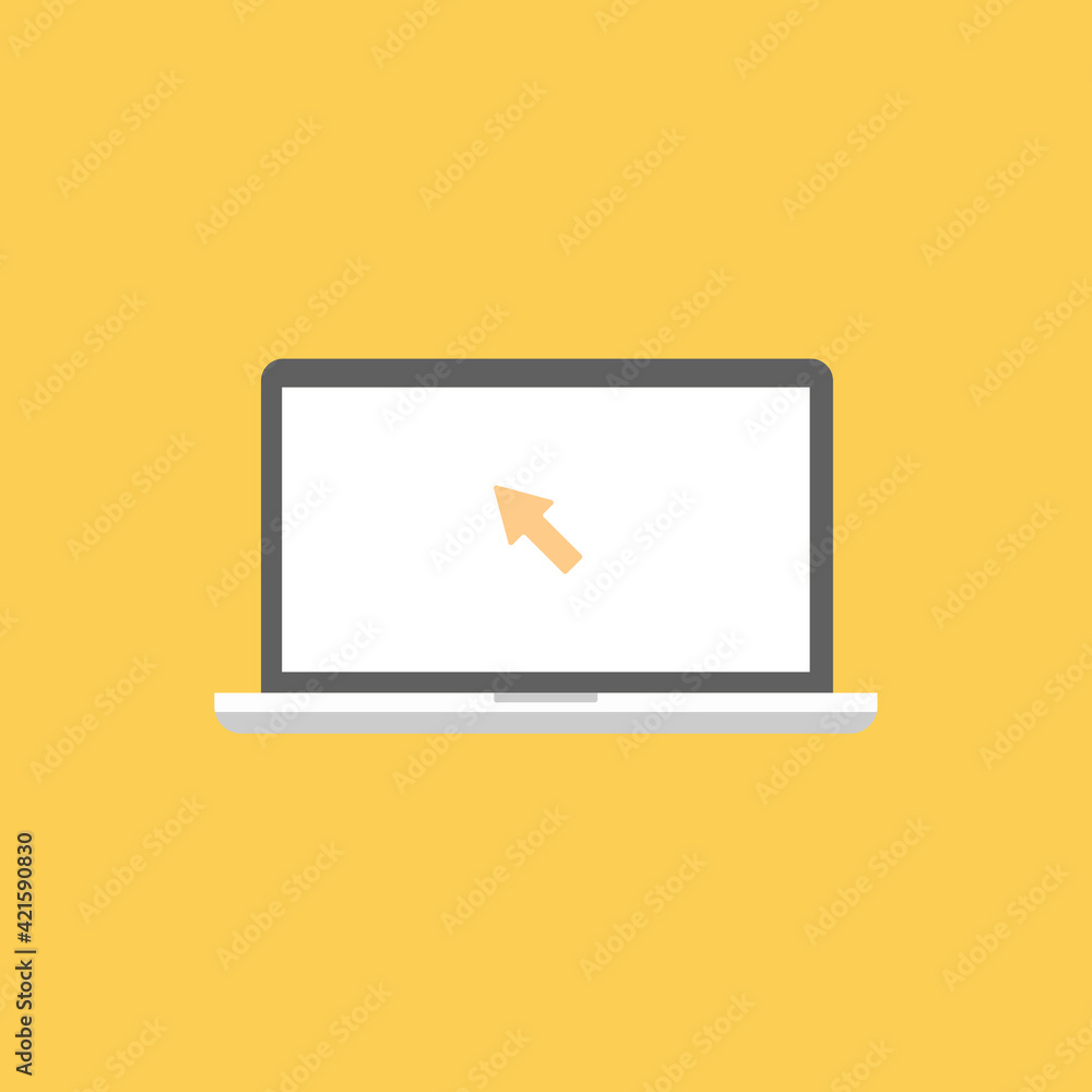 White laptop monitor with cursor arrow. isolated on powder blue. Flat vector simple icon. Internet search symbol. Good for web and mobile design. See site White laptop monitor with cursor arrow. isolated on powder blue. Flat vector simple icon. Internet search symbol. Good for web and mobile design. See site