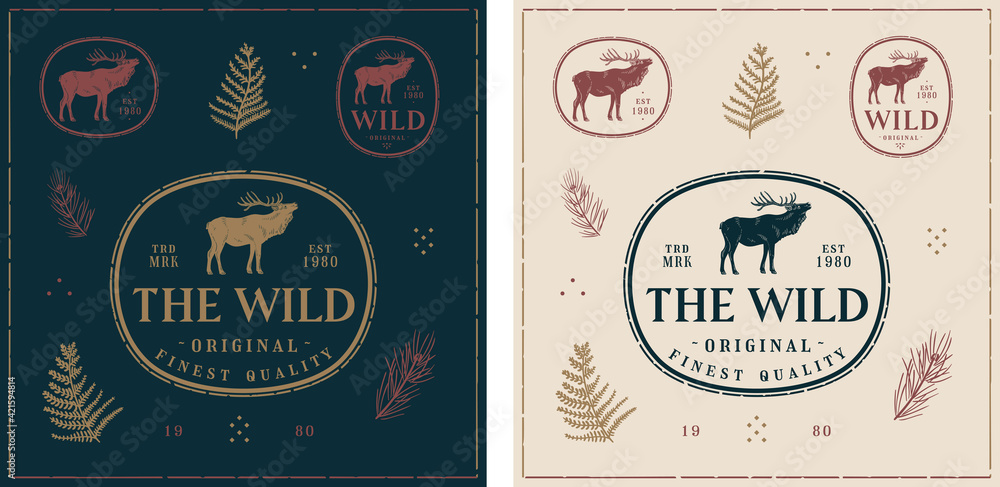 Obraz premium Wild Deer vintage retro trendy logo set template
