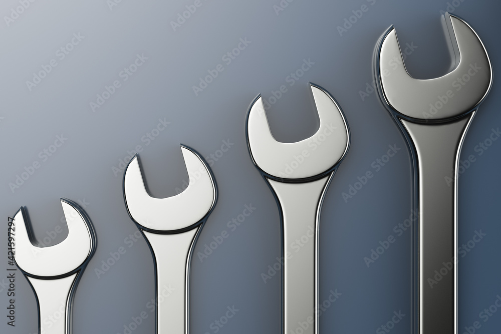 A set of open-end wrenches of different sizes A set of open-end wrenches of different sizes