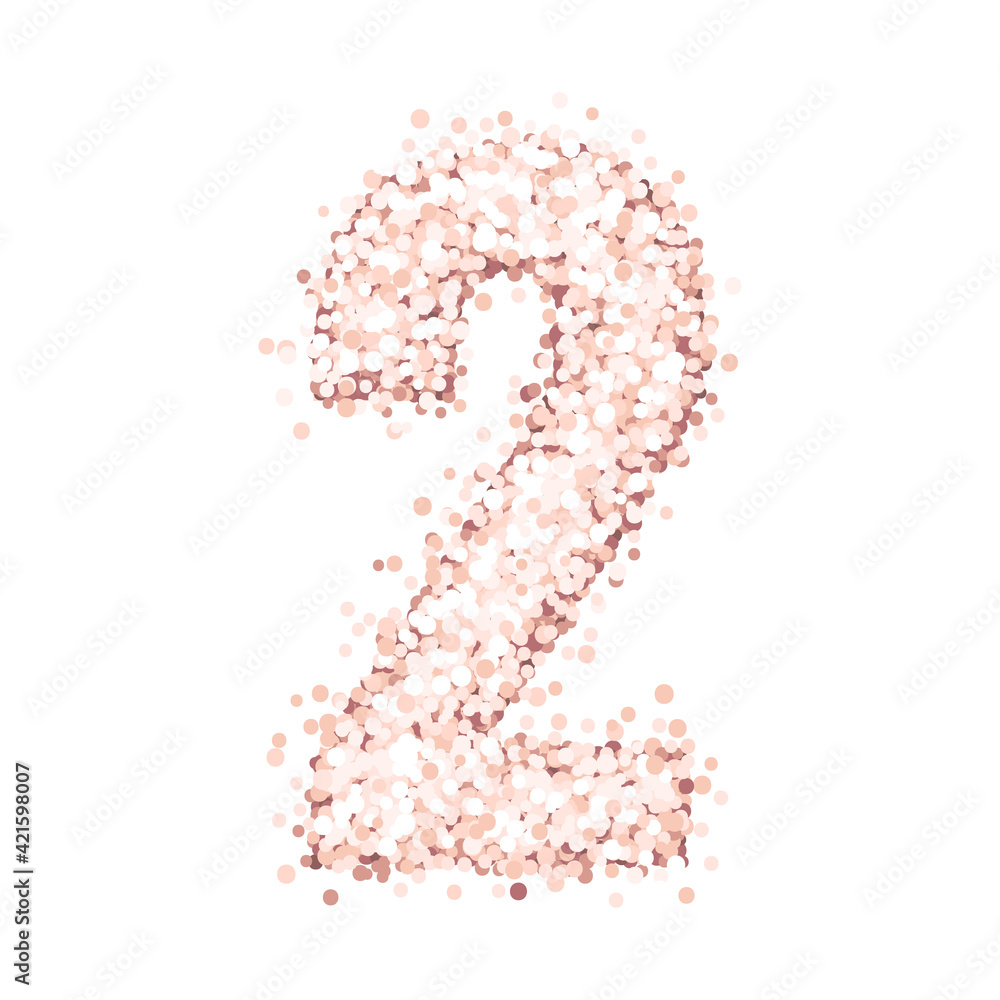 Beautiful number two of pink gold glitter isolated on a white background. Design for baby birthday cards, invitations, posters etc.