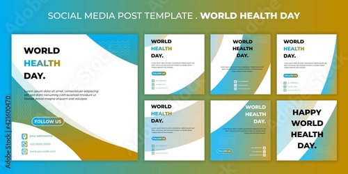 World health day design with Social media post template. set of social media post template with geometric blue and yellow design.