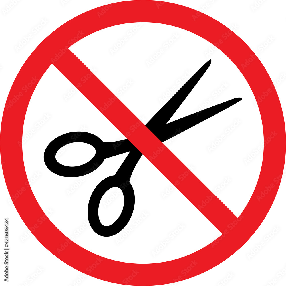 No scissors sign. Sharp objects not allowed here. Safety signs and symbols. No scissors sign. Sharp objects not allowed here. Safety signs and symbols.