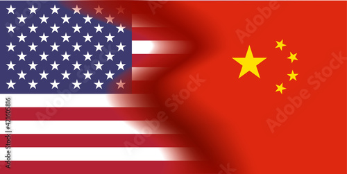 USA VS China Flag Conflict Vector Background Illustration