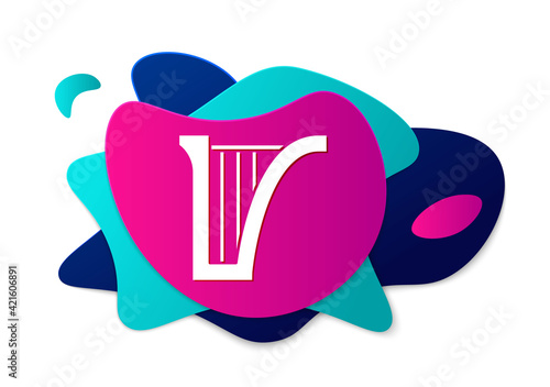 Color Harp icon isolated on white background. Classical music instrument, orhestra string acoustic element. Abstract banner with liquid shapes. Vector