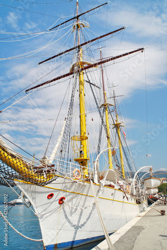 Old sail ship at the pier in Tivat, Montenegro.