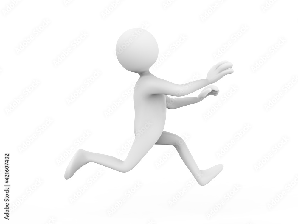 3D Illustration of a cartoon man running - scary run 3D Illustration of a cartoon man running - scary run