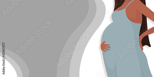 Modern banner design for clinic, maternity hospital. Concept template for artificial insemination, pregnancy management, support for single mothers, courses or school for pregnant women. Black people