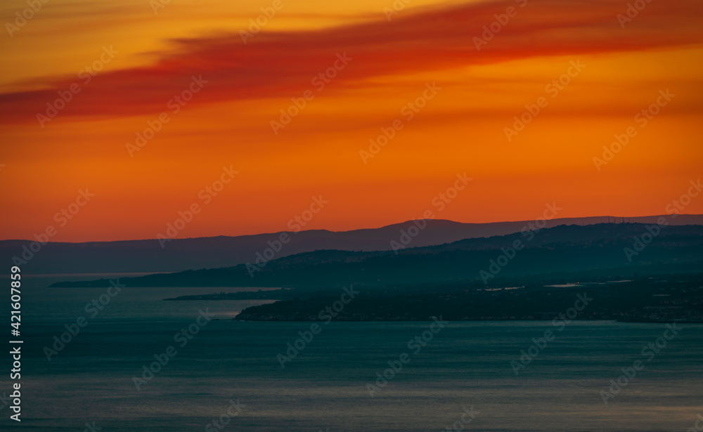 Sunset over the sea. Scene from 