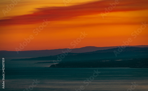 Sunset over the sea. Scene from "The scream" of Edvard Munch