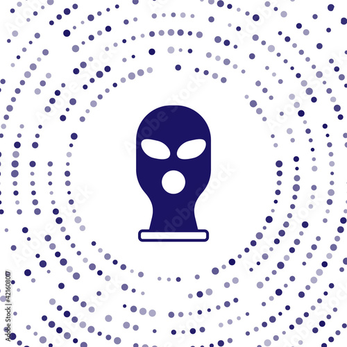 Blue Balaclava icon isolated on white background. A piece of clothing for winter sports or a mask for a criminal or a thief. Abstract circle random dots. Vector