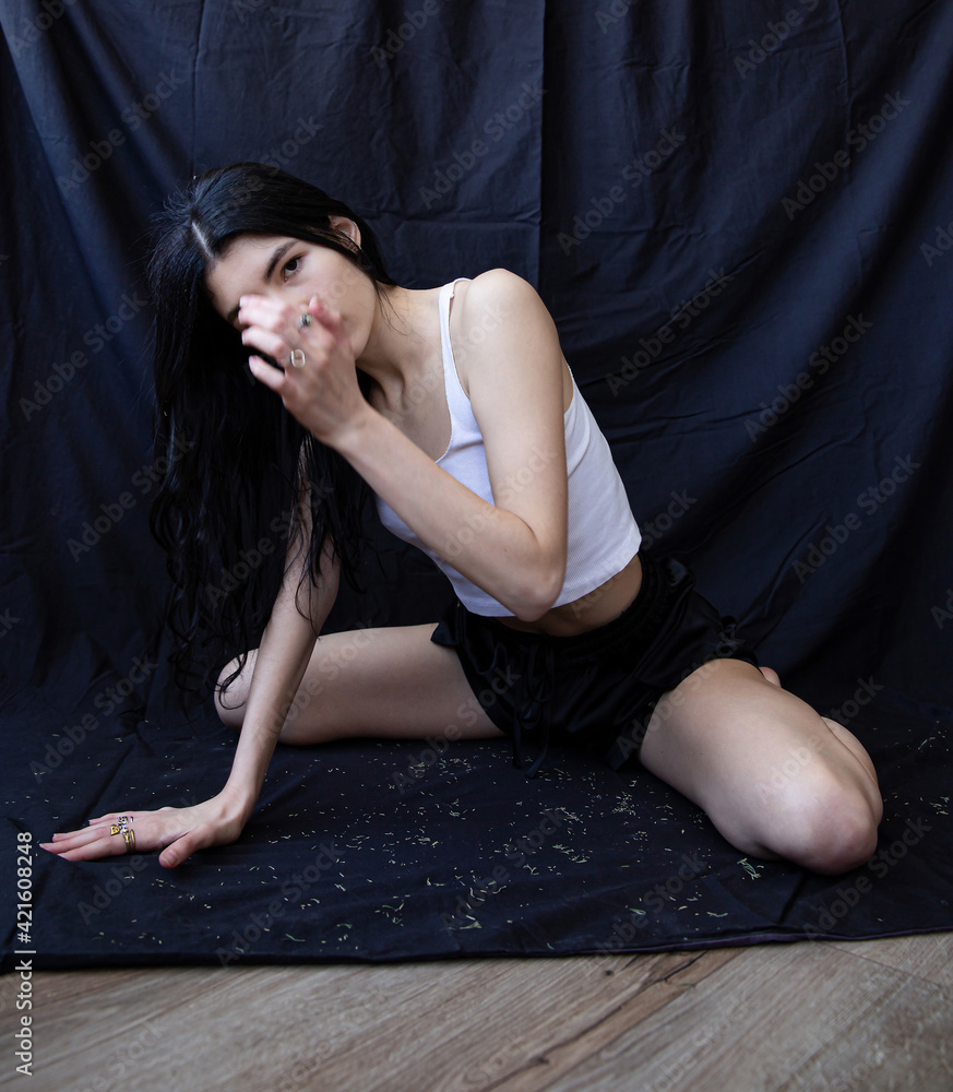 White young woman isolated on black White young woman isolated on black