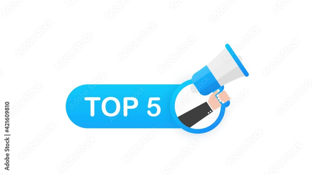 Top 5 - Top Five colorful label on white background. Motion graphics. Top 5 - Top Five colorful label on white background. Motion graphics.