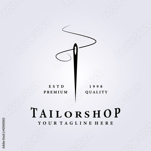 tailor shop logo, single needle vector illustration design