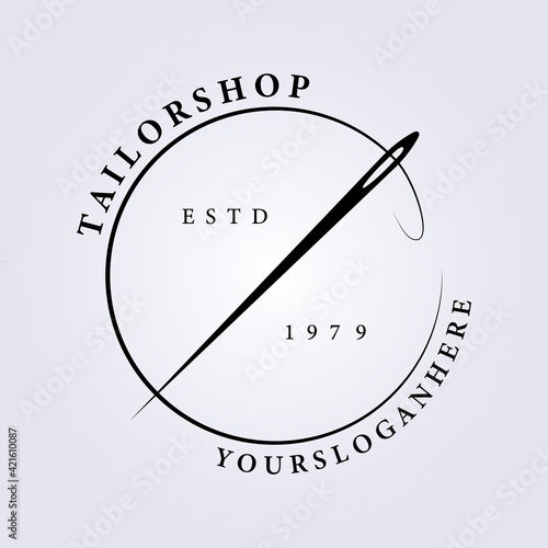 simple tailor shop logo, professional seamstress logo, needle vector illustration design