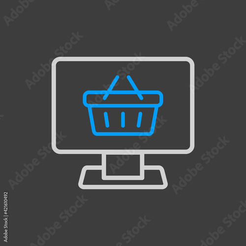 Computer display with shopping cart flat icon
