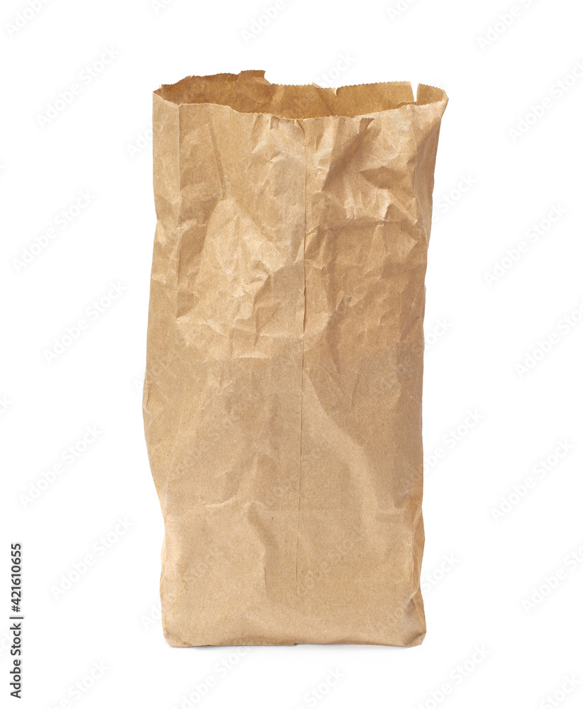 Old and wrinkled brown paper bag on white Old and wrinkled brown paper bag on white