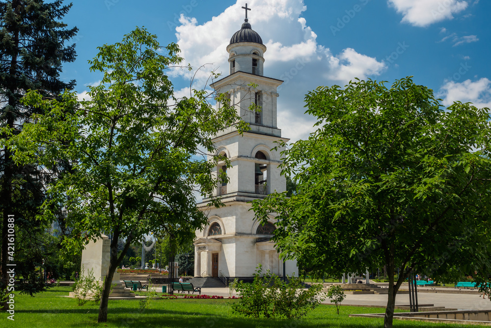 Bell tower near The Cathedral of Christ's Nativity in Chisinau, Moldova