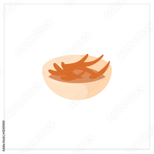 Ikanago flat icon. Caramelized with soy sauce, mirin, sugar, ginger sand eels. Traditional dish.Spring Japanese food concept. Vector illustration photo