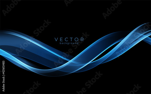Vector Abstract shiny color blue wave design element on dark background. Science design