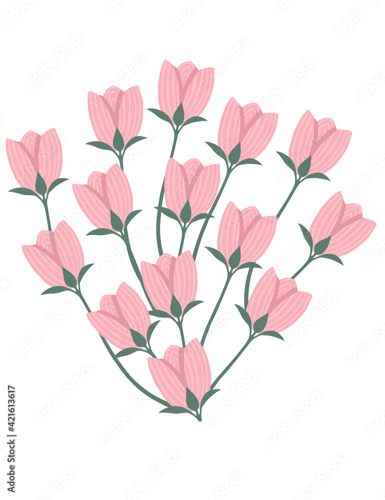 Pattern of pink tulips spring flowers vector illustration on white background